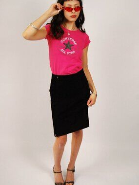 Y2K Leather Pencil Skirt (6) black vintage midi The Limited suede cool girl boho